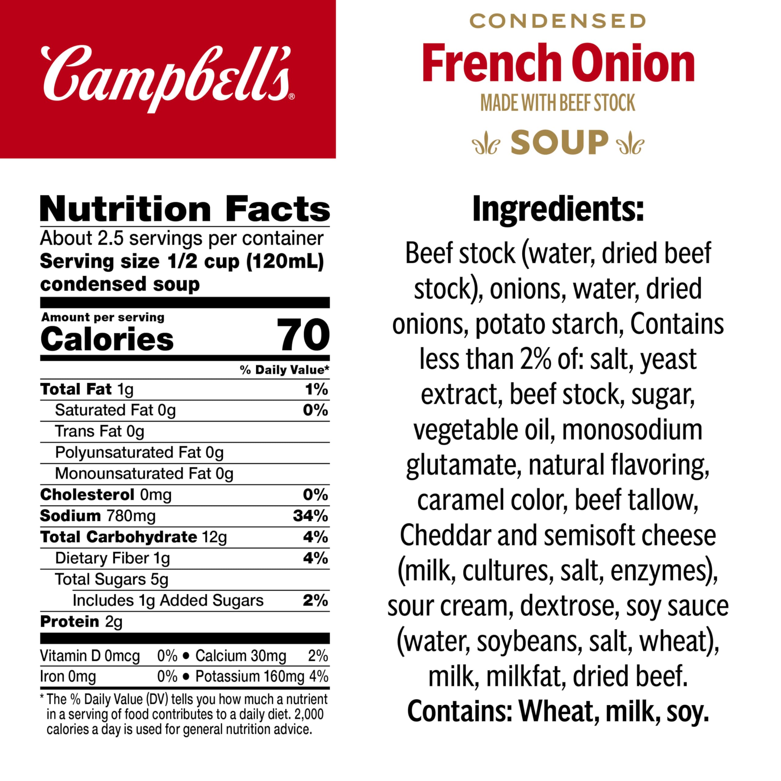 Campbell's French Onion Soup ingredients image; rich onions and beef stock.