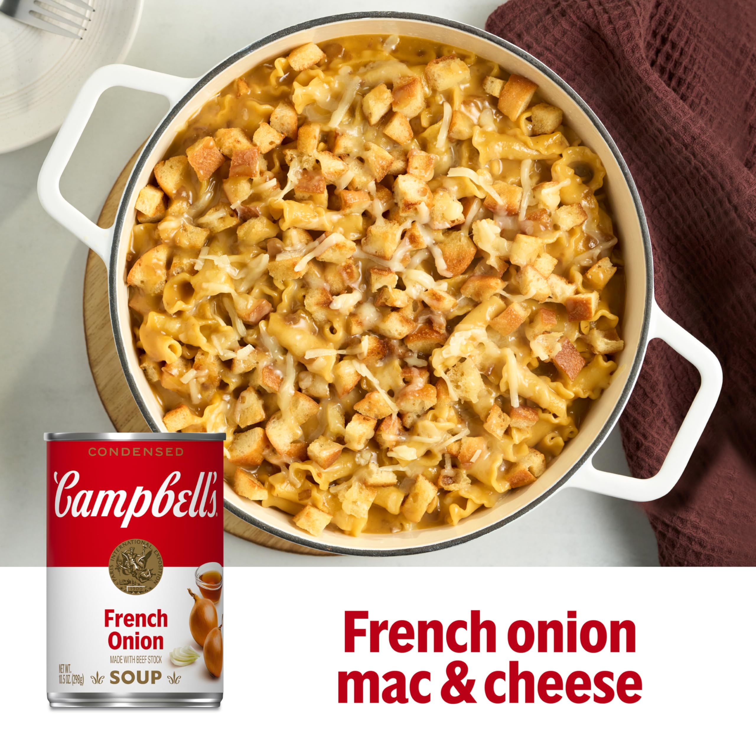 Campbell's French Onion Soup microwave-ready, ready in minutes.