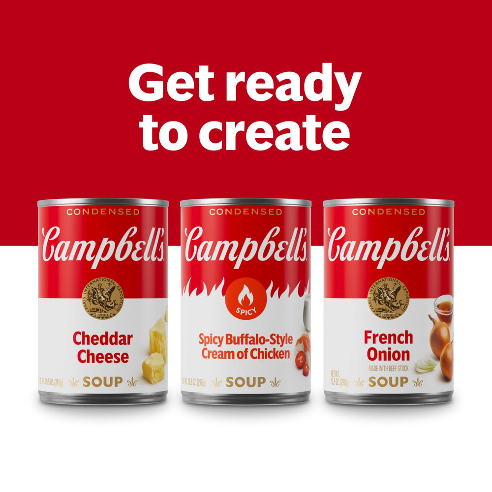 Campbell's French Onion Soup served with herbs on plate.