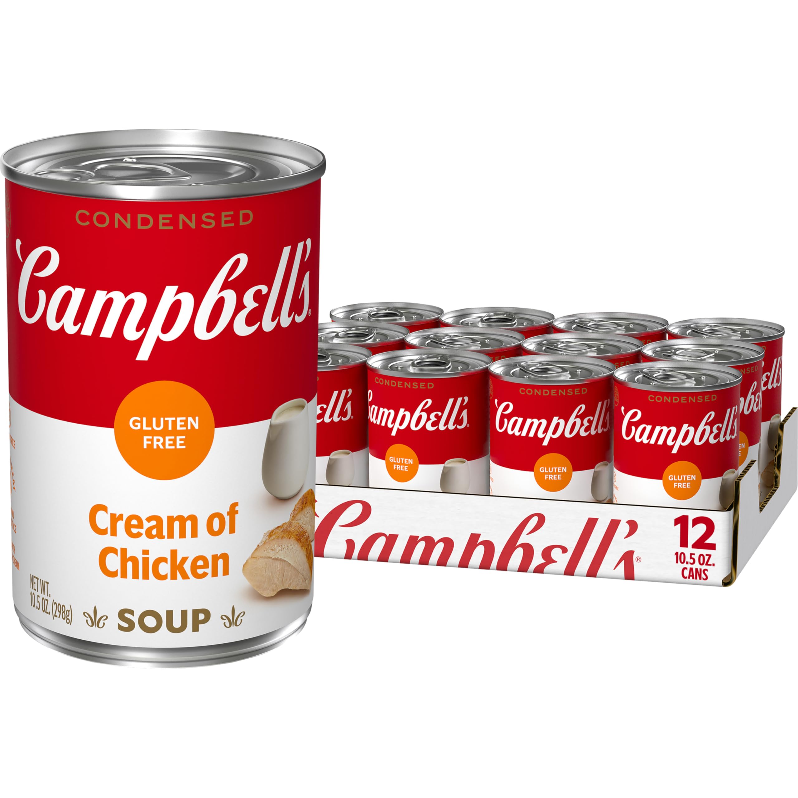 Campbell's gluten-free cream of chicken soup can, convenient pantry staple for quick meals.