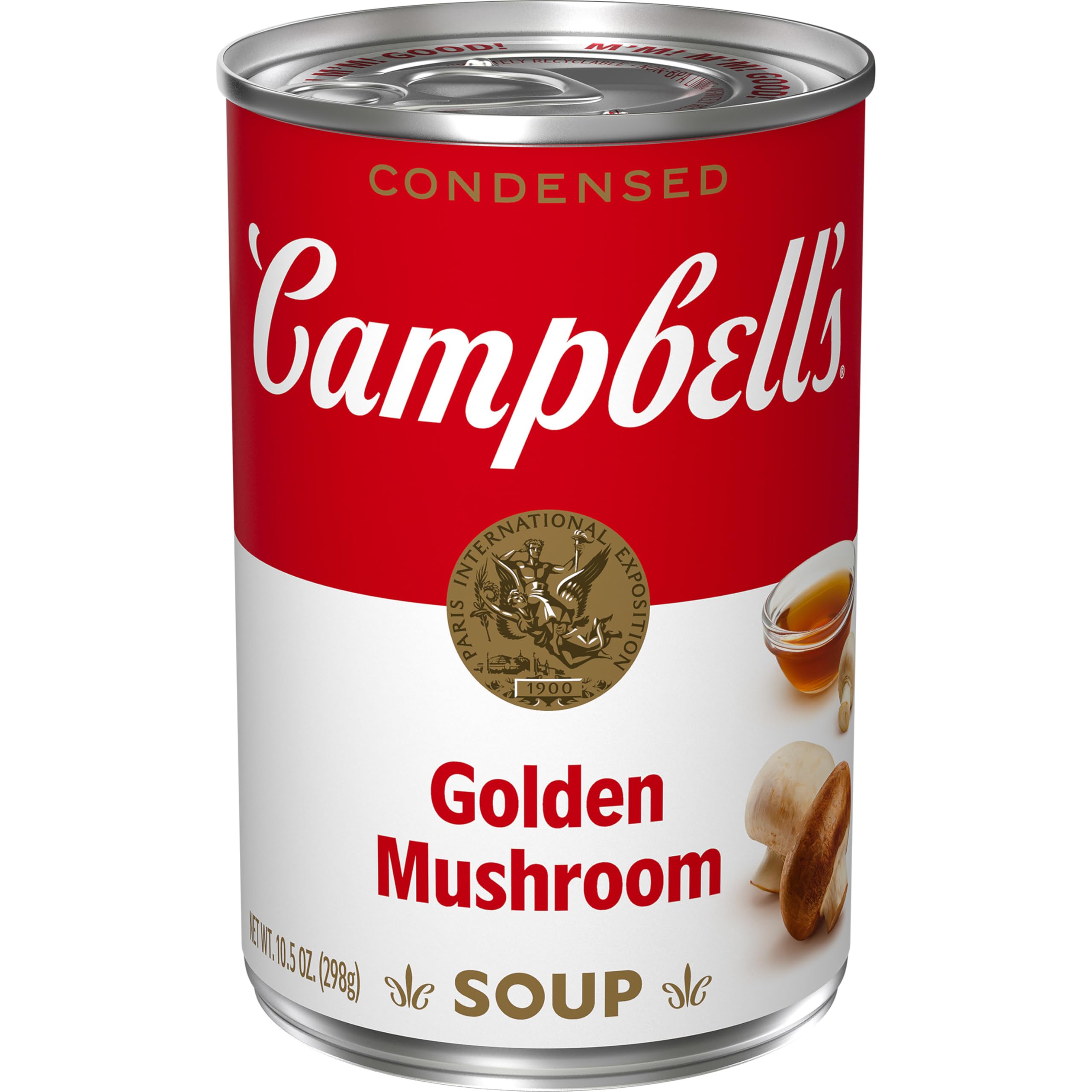 Campbell's Golden Mushroom Soup can front, rich base for gravies and quick meals.
