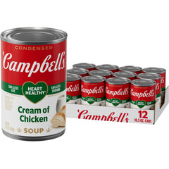 Campbell's Healthy Request Cream of Chicken Soup can close-up showcases a versatile pantry staple.