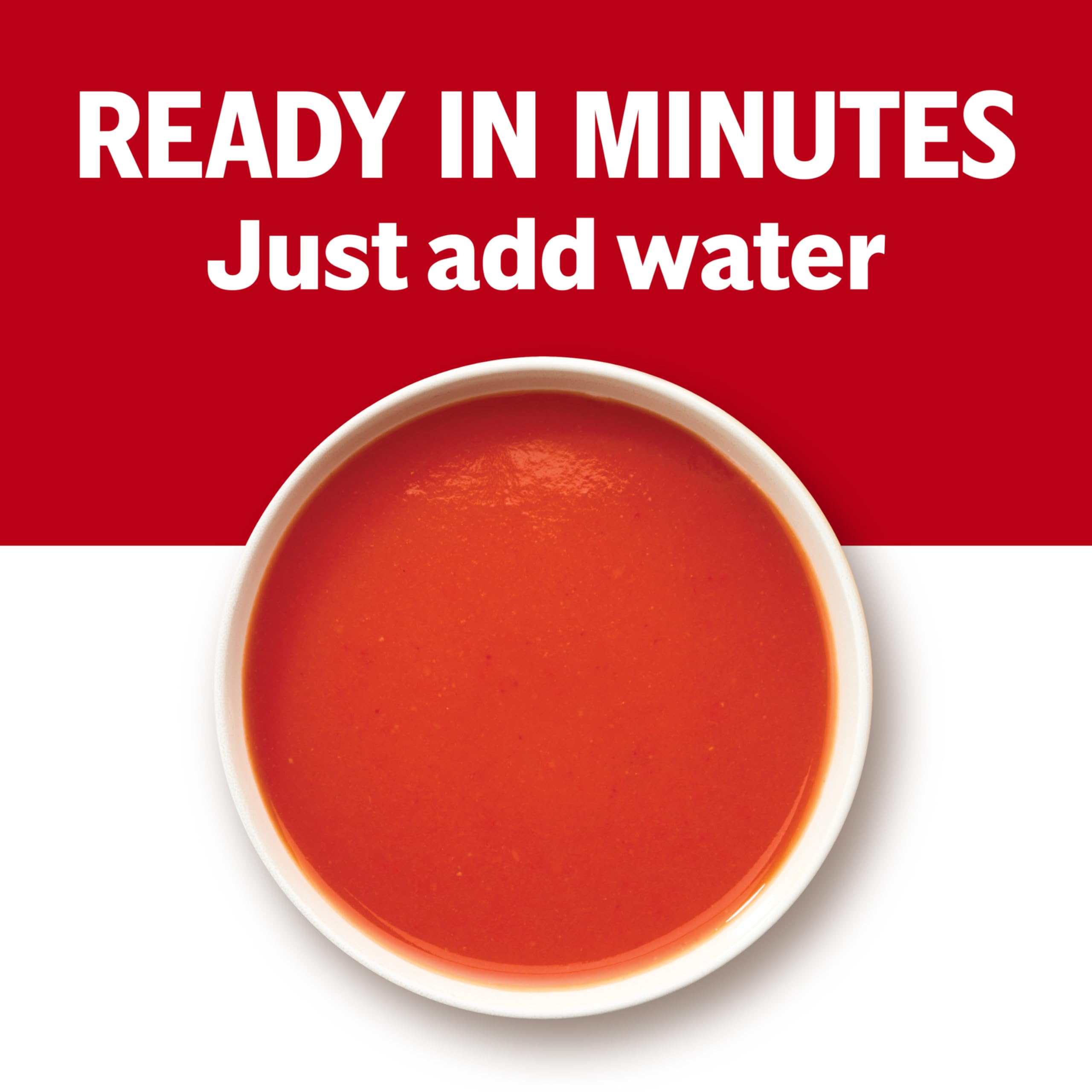 Campbell's Healthy Request tomato soup warming on the stove in a pan