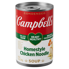 Campbell's Heart Healthy Homestyle Chicken Noodle Soup can for quick comfort.