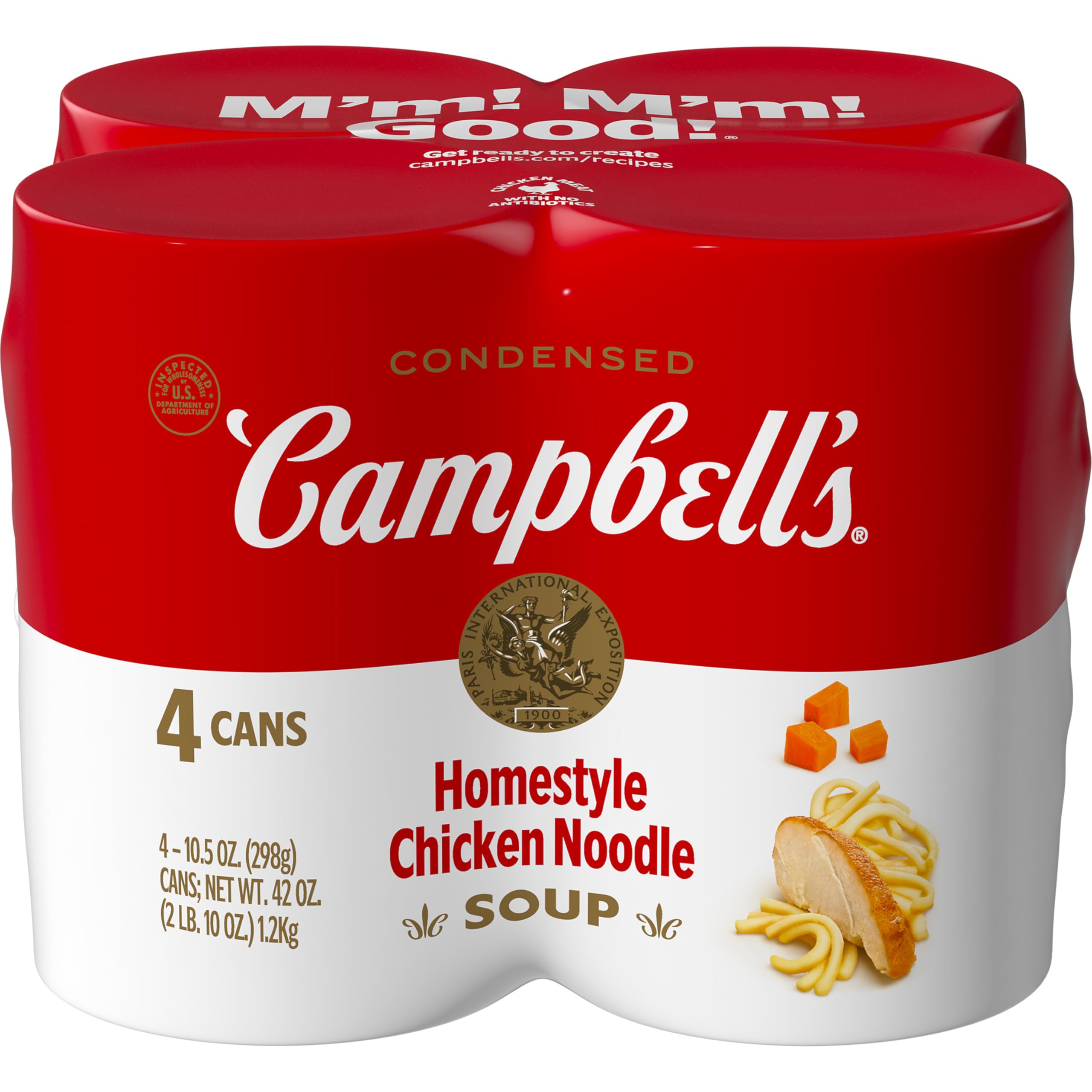 Campbell's Homestyle Chicken Noodle Soup can front, ready to heat for cozy weeknight dinners.