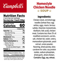 Noodles and carrots visible in Campbell's Homestyle Chicken Noodle Soup cup for a hearty bite.