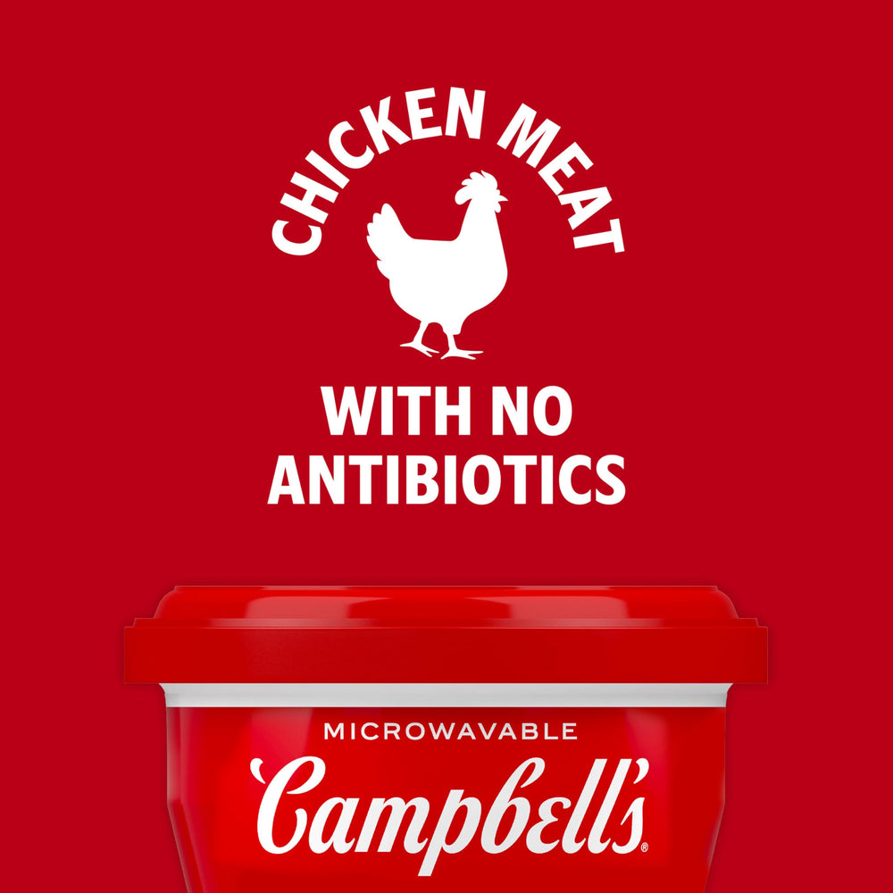Steaming Campbell's Homestyle Chicken Noodle Soup cup offers instant warmth.