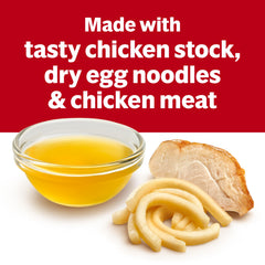 Campbell's Homestyle Chicken Noodle Soup noodles and chicken in a steaming pot, quick dinner idea.