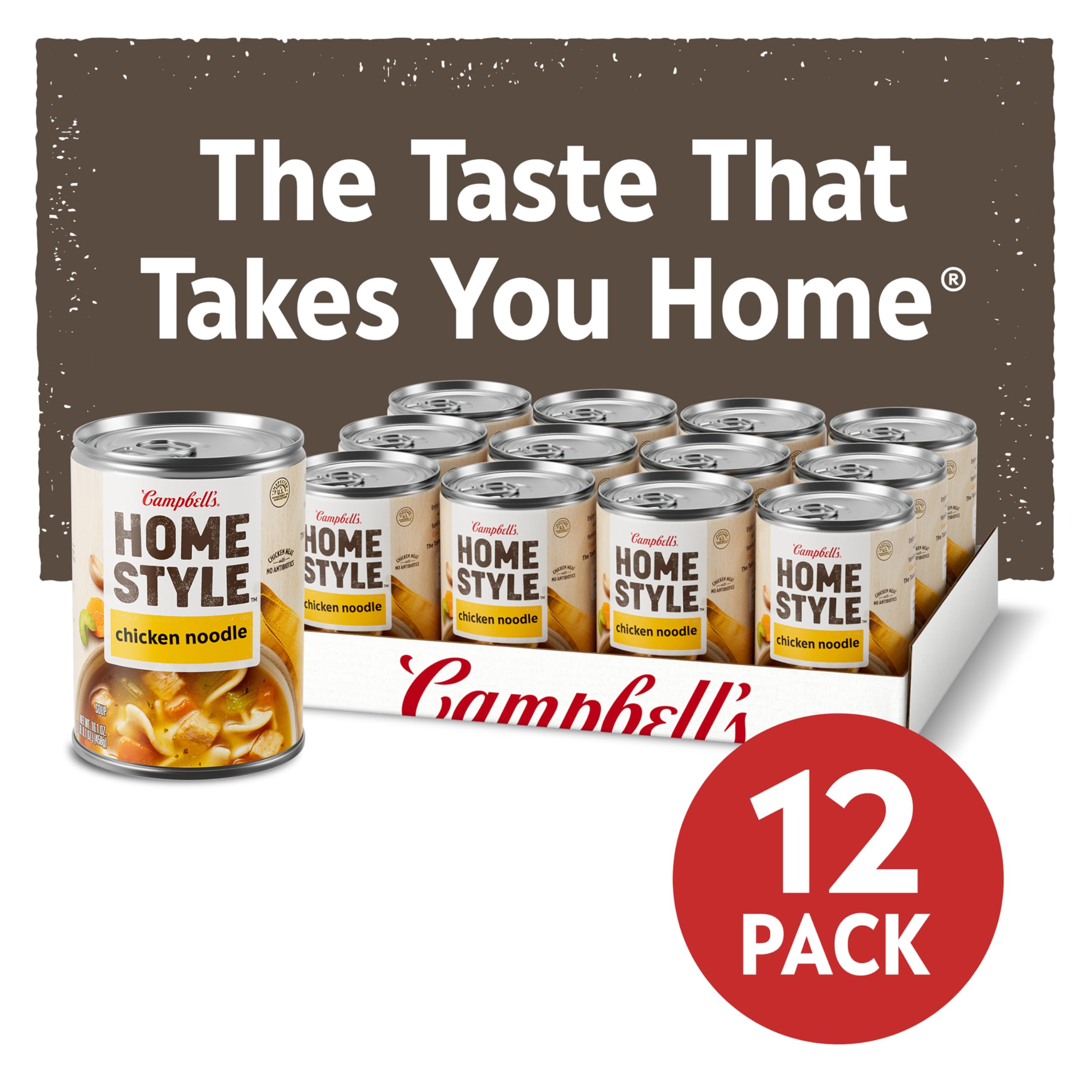 Campbell's Homestyle Chicken Noodle Soup serving bowl, warm, comforting meal fast