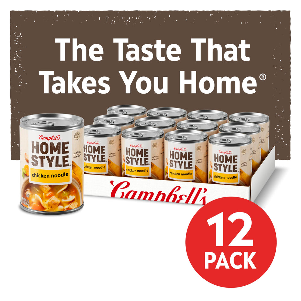 Campbell's Homestyle Chicken Noodle Soup serving bowl, warm, comforting meal fast