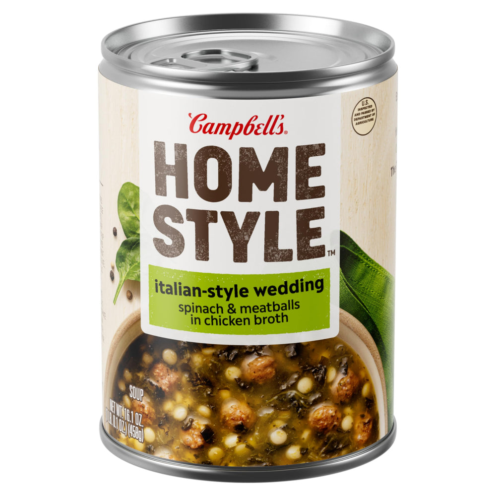 Campbell's Homestyle Italian Wedding Soup can with an easy-open lid for quick warmth