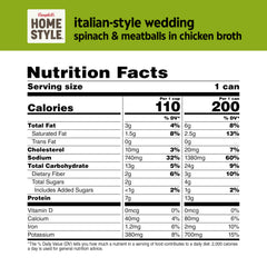 Campbell's Homestyle Italian Wedding Soup with meatballs and spinach in broth