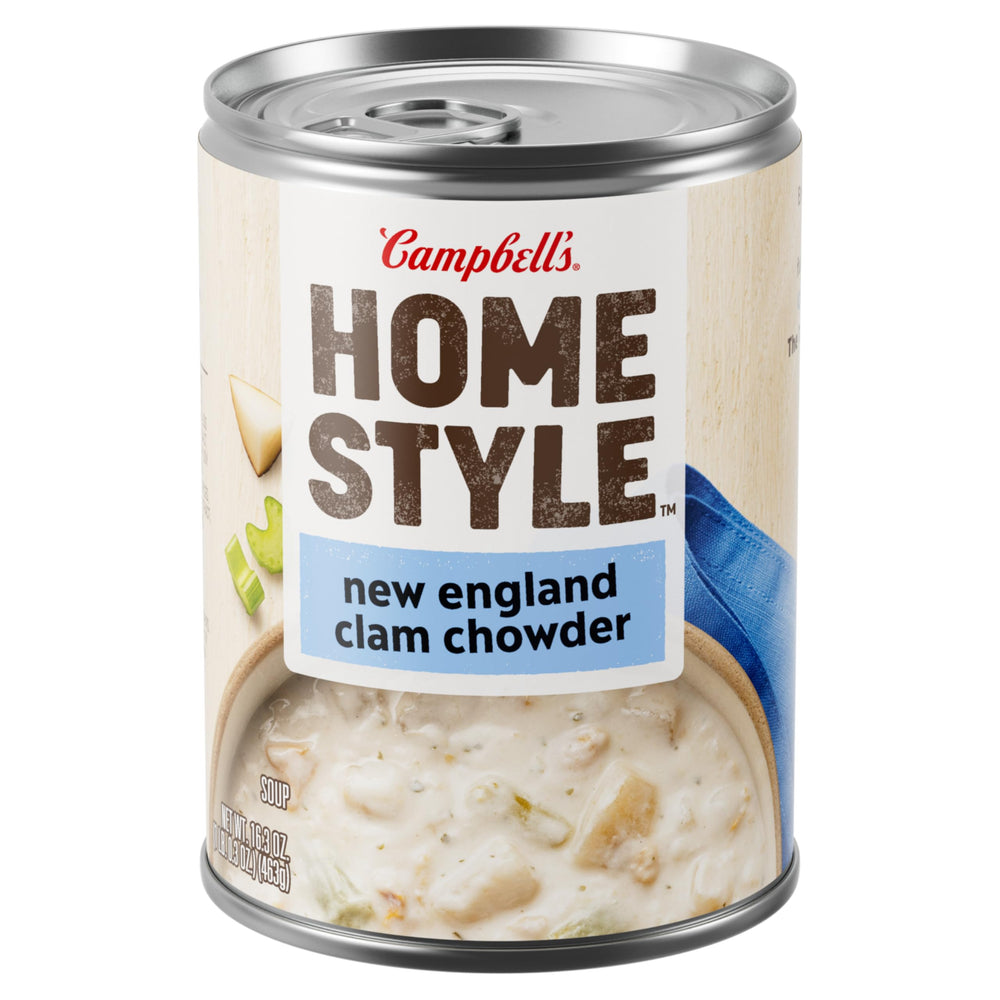 Campbell's Homestyle clam chowder can—hearty, ready-to-heat comfort