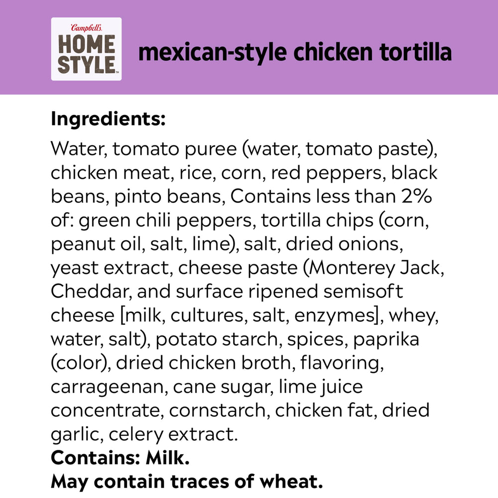 Campbell's Homestyle soup with crushed tortilla chips adds texture