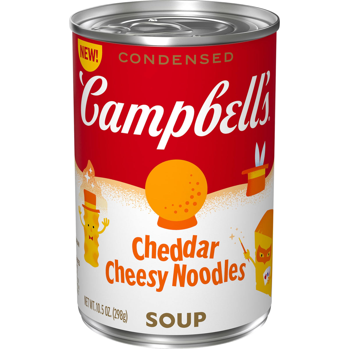 Campbell's Kids Cheddar Cheesy Noodle Soup can for a family-friendly pantry staple.