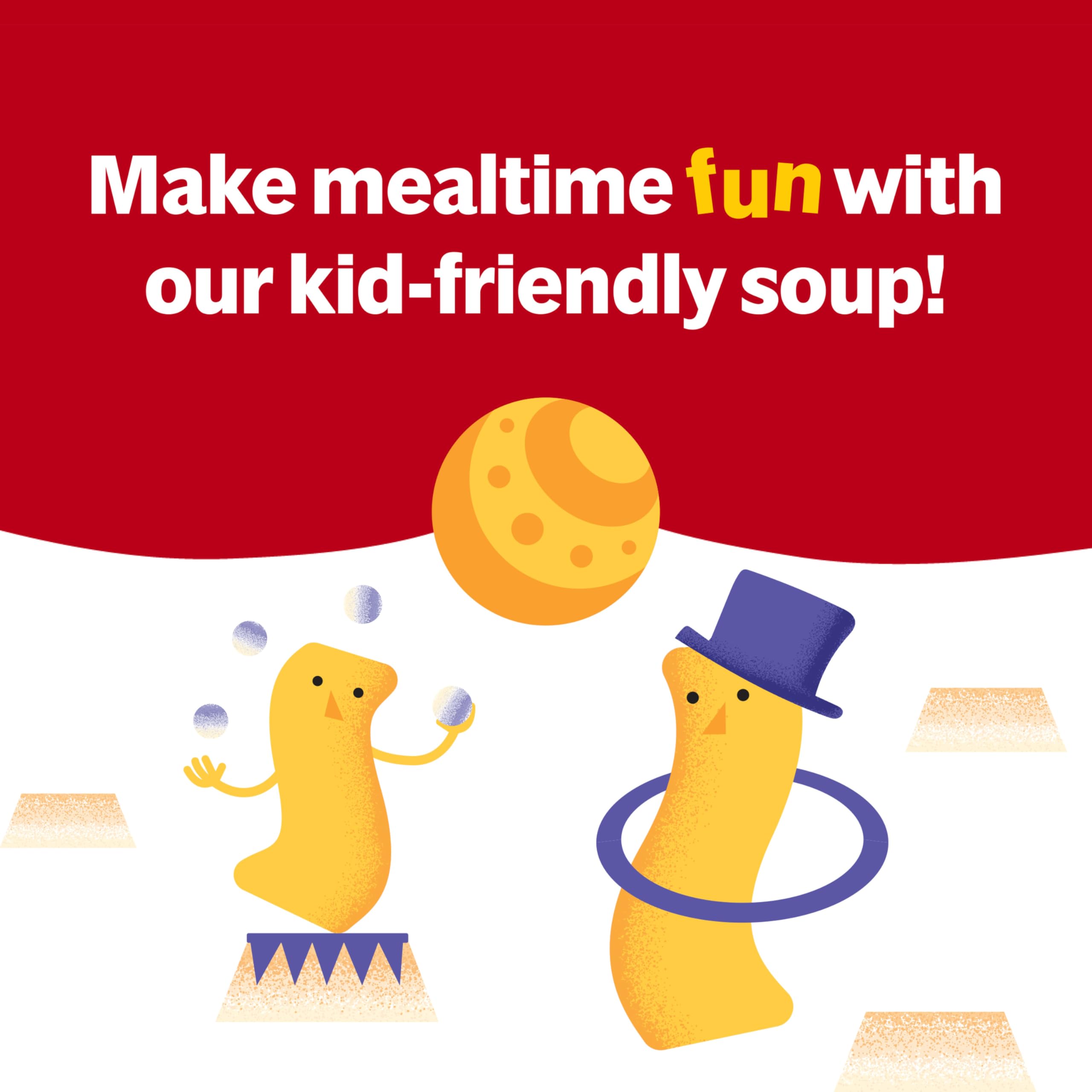 Campbell's Kids Double Noodle label shows non-BPA lining and no artificial flavors.