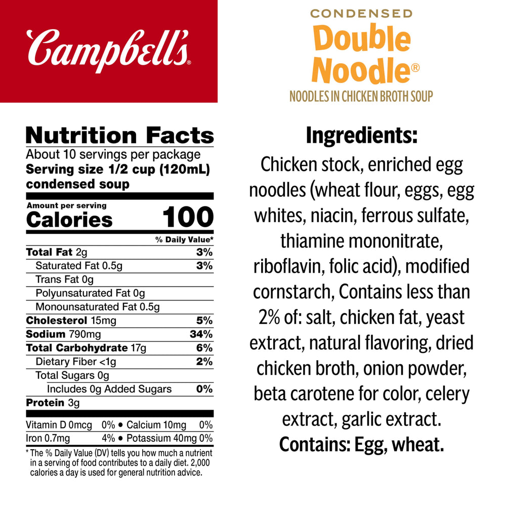 Close-up of noodles in Campbell’s Kids Double Noodle Soup’s savory chicken broth for mealtime comfort.