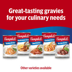 Campbell's Mushroom Gravy drizzle over dish, ideal for quick weeknight meals.