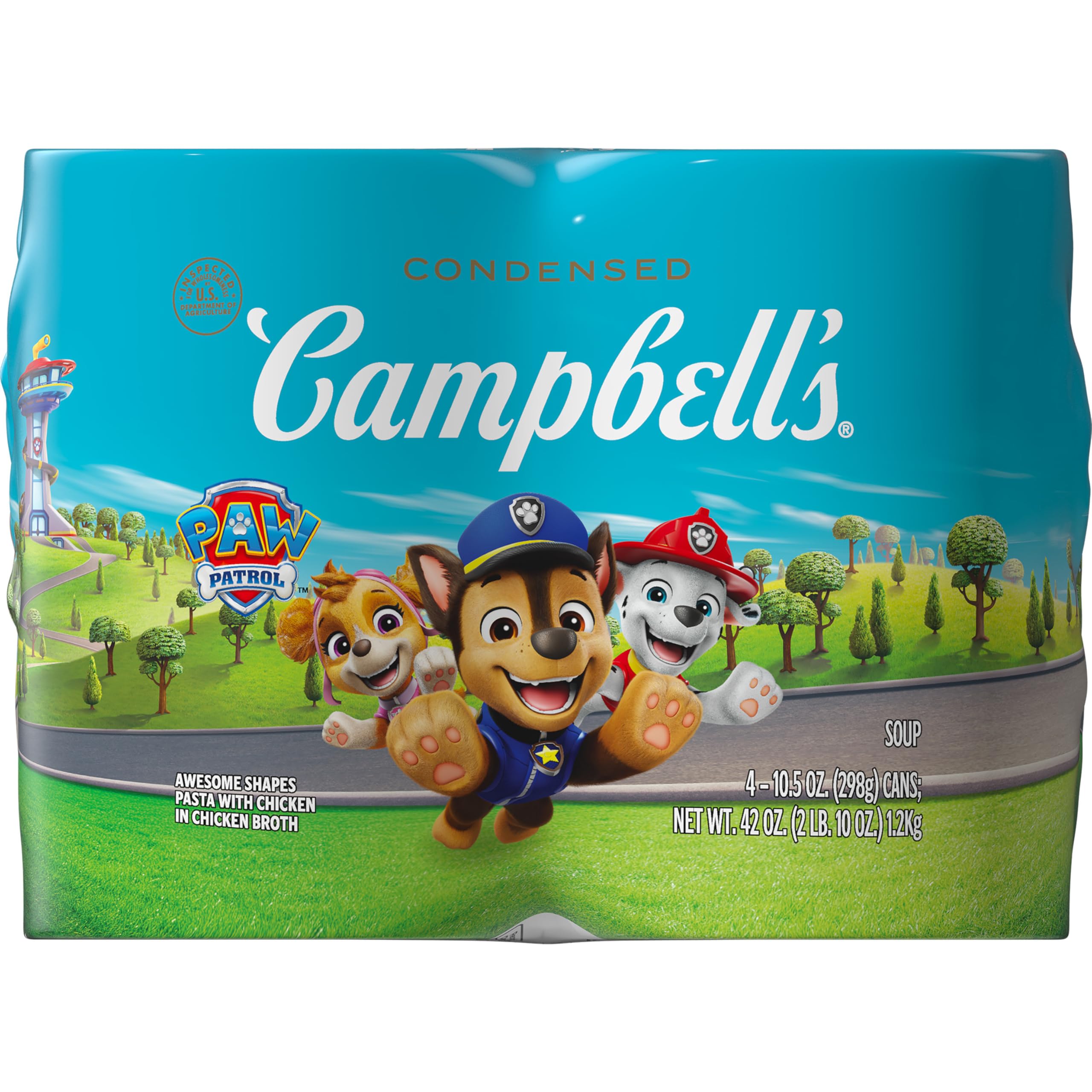 Campbell's Paw Patrol Kids Soup front view with four-pack display for quick meals