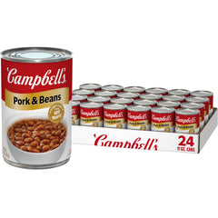 Campbell's pork and beans 11oz can label close-up for quick weeknight meals.