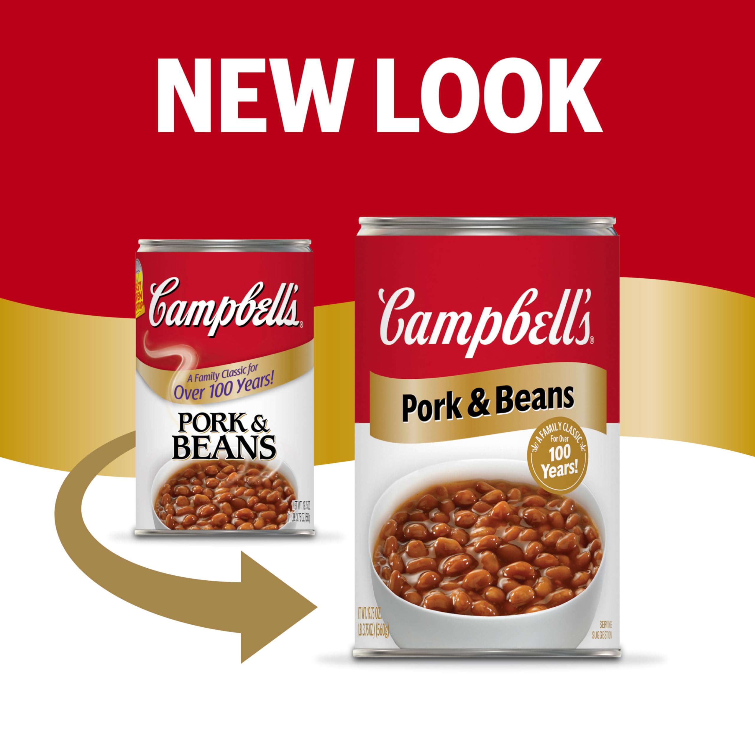 Close-up of tomato, pork, and beans in Campbell's Pork and Beans