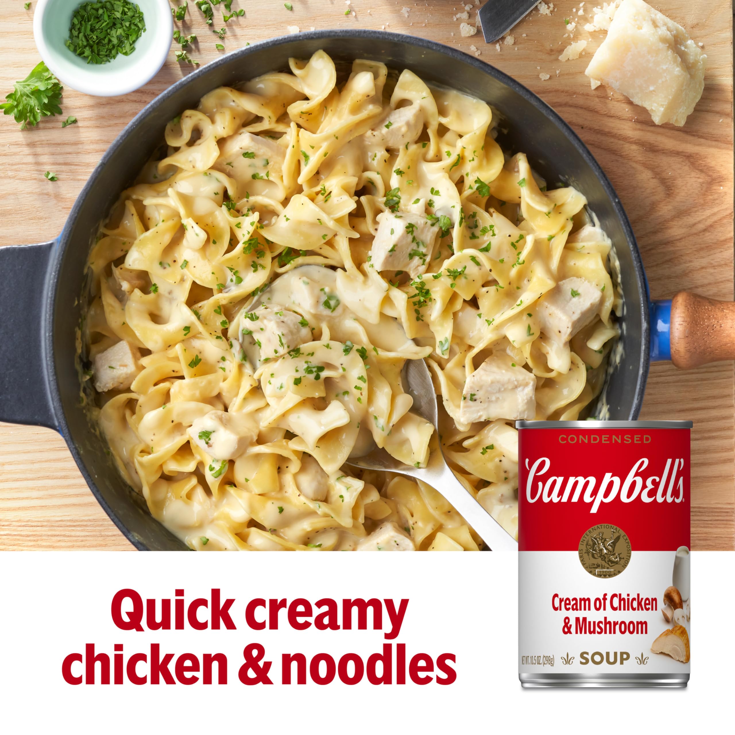 Campbell's soup used as hero ingredient in quick creamy chicken and noodles