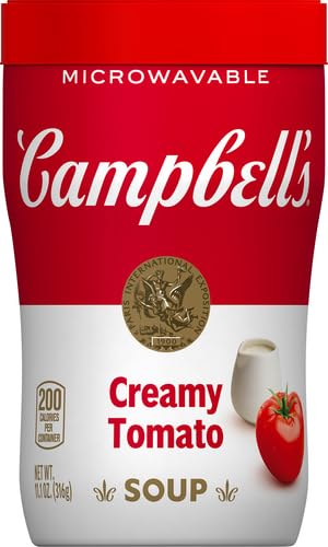 Campbell's Sipping Creamy Tomato microwave-ready cup showing simple heating steps
