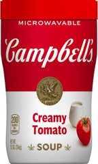 Campbell's Sipping Creamy Tomato microwave-ready cup showing simple heating steps