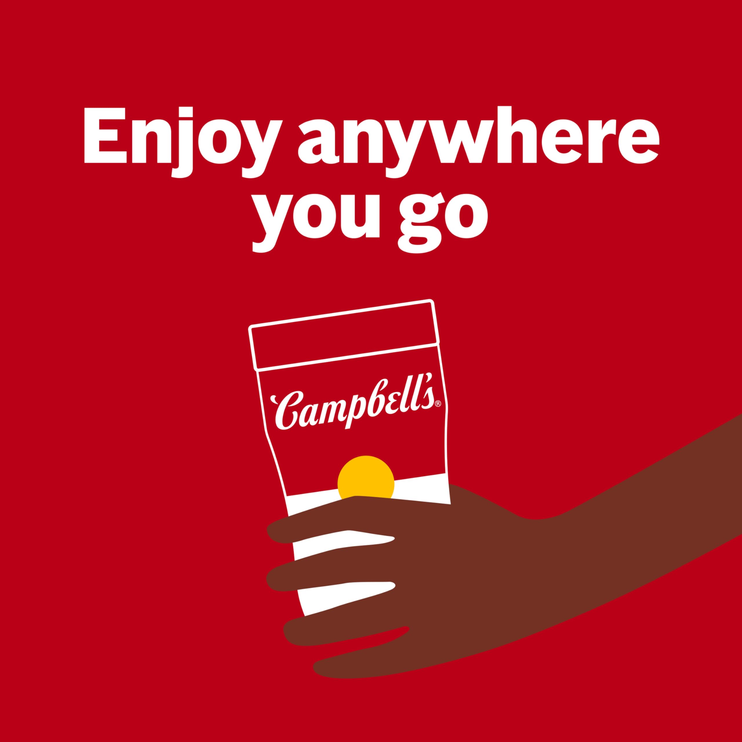 Campbell's Sipping Soup broth-rich cup offers cozy warmth in minutes.