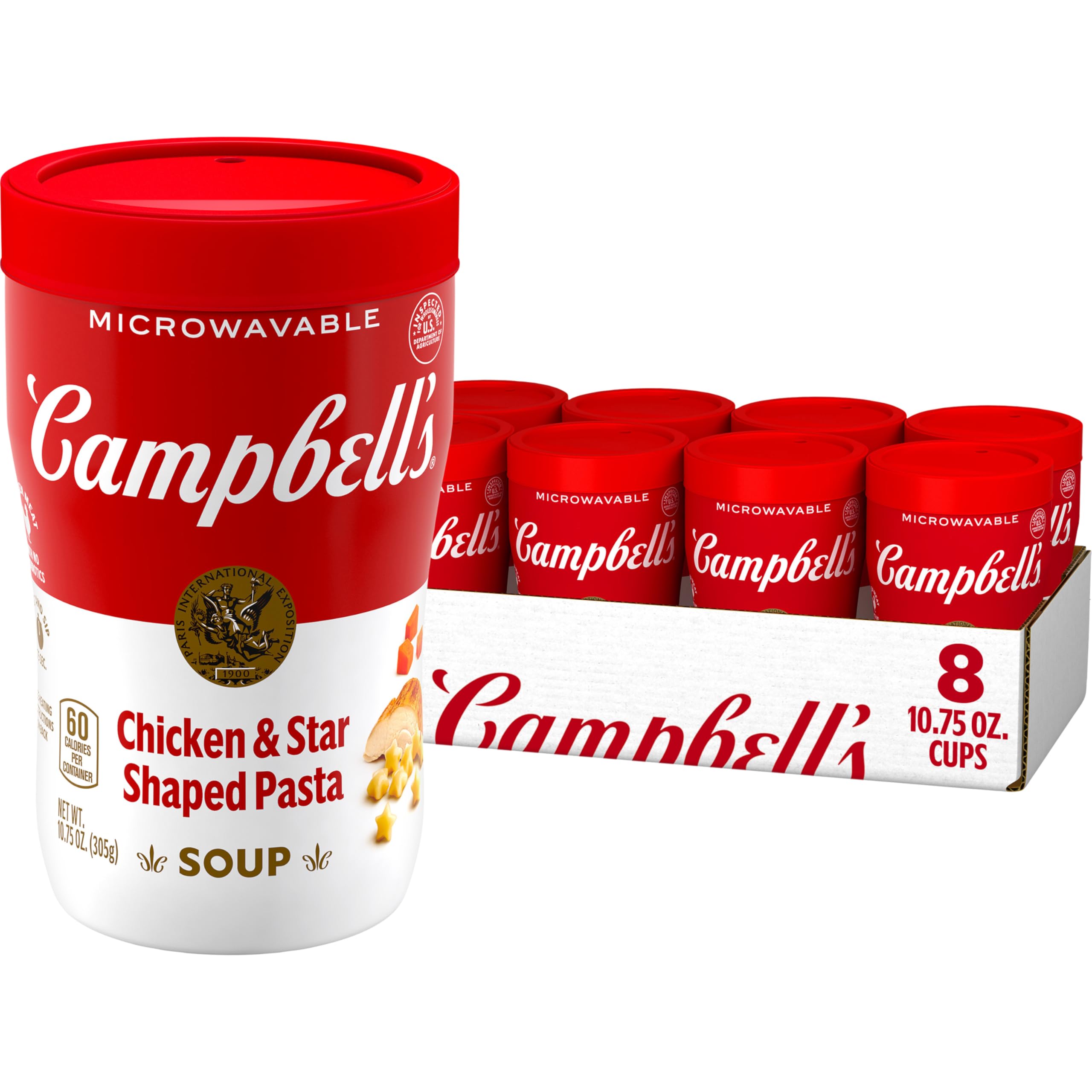 Campbell's Sipping Soup with star-shaped pasta steams in a cup for cozy warmth.