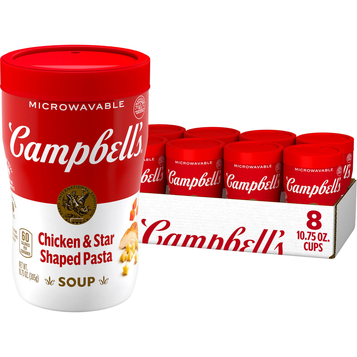 Campbell's Sipping Soup with star-shaped pasta steams in a cup for cozy warmth.