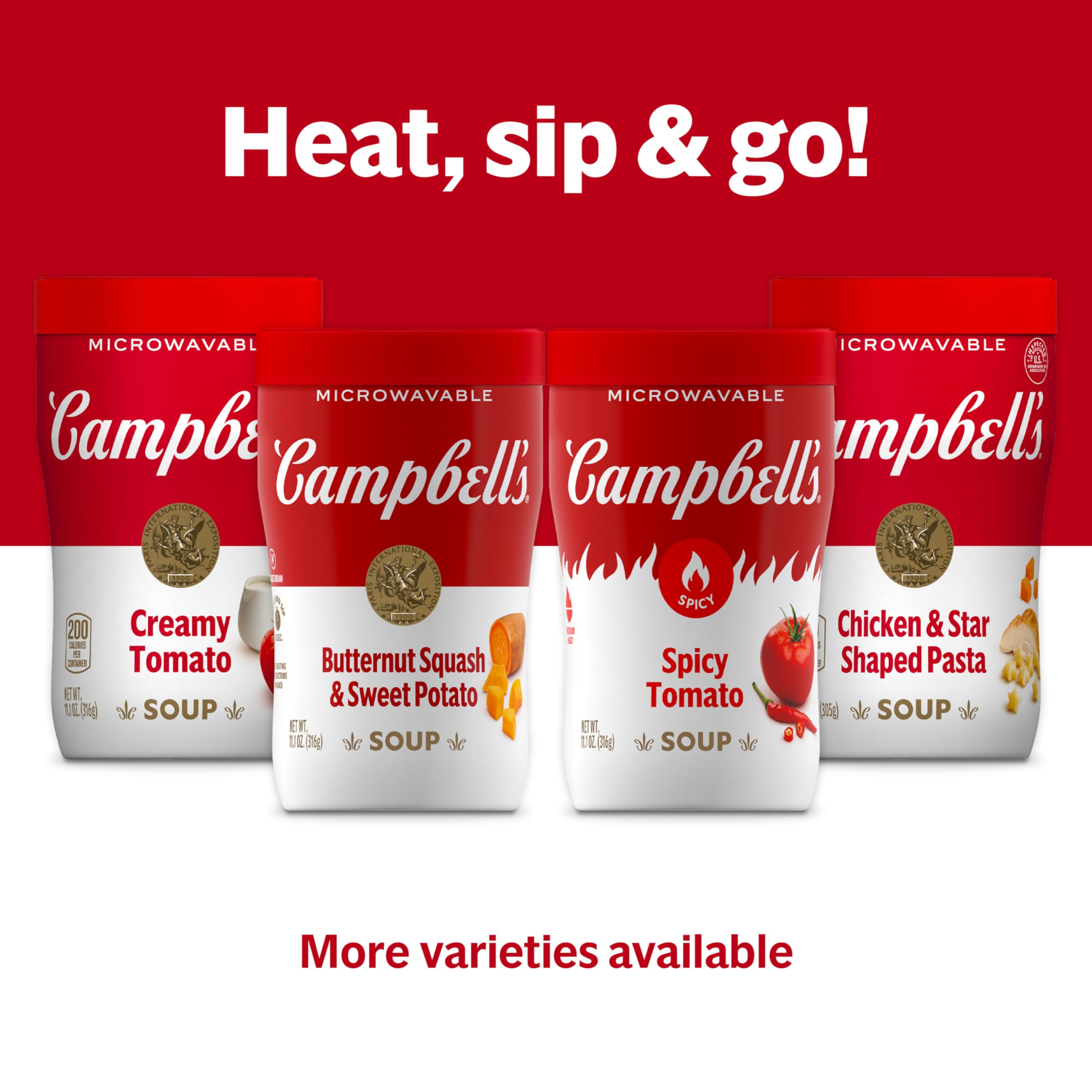 Campbell's Sipping Soup single-serving cup ideal for quick meals.