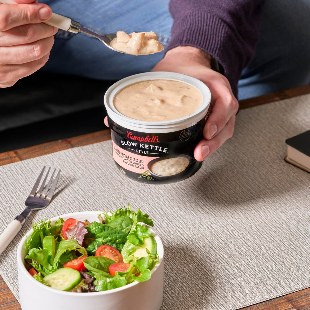 Campbell's Slow Kettle steaming bowl showcases comforting aroma and heat.