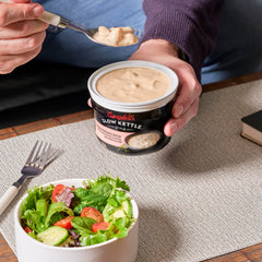 Campbell's Slow Kettle steaming bowl showcases comforting aroma and heat.