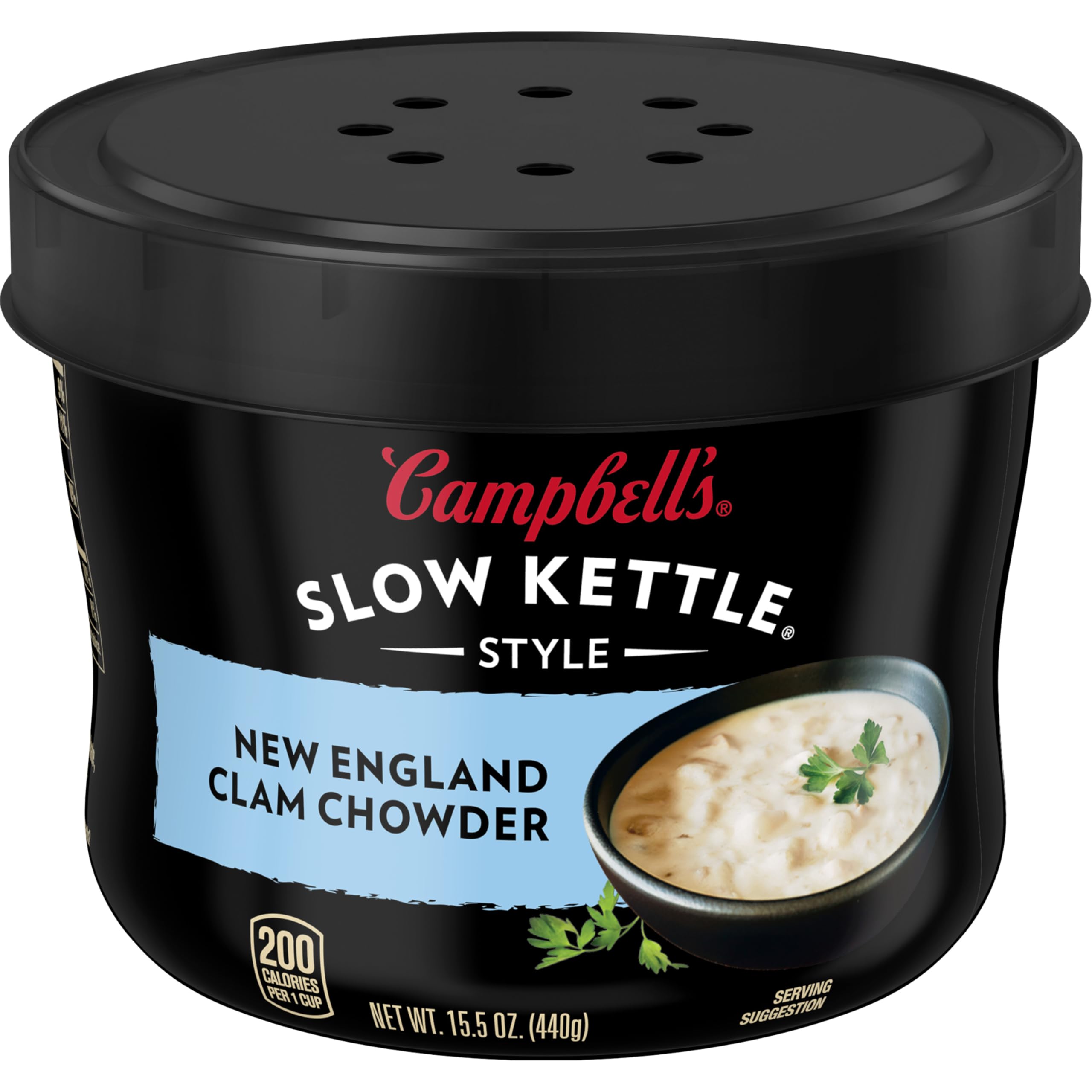 Campbell's Slow Kettle Clam Chowder bowl open, creamy comfort ready to enjoy.