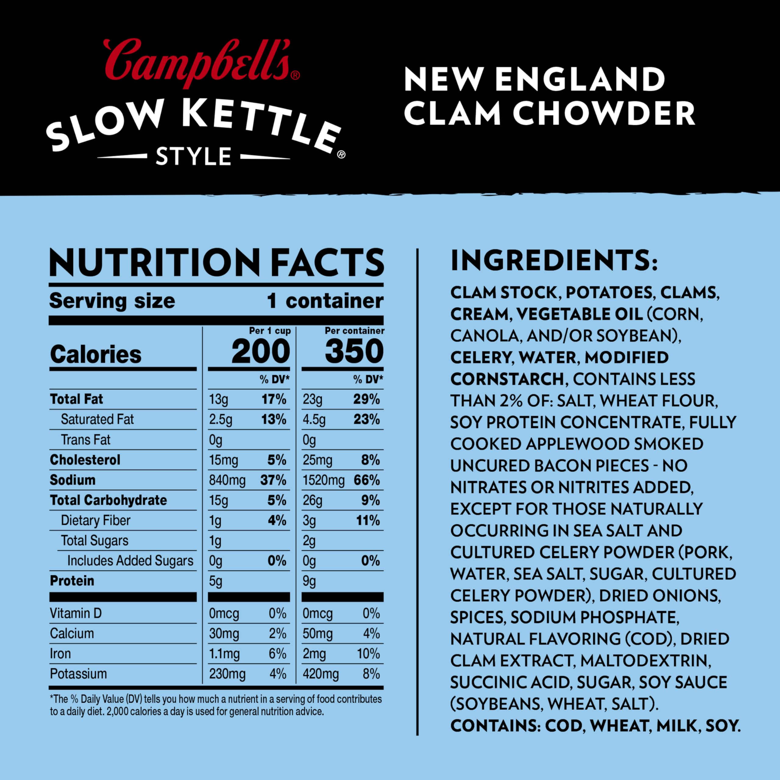 Campbell's Slow Kettle chowder ingredients close-up featuring potatoes clams and cream for a hearty base