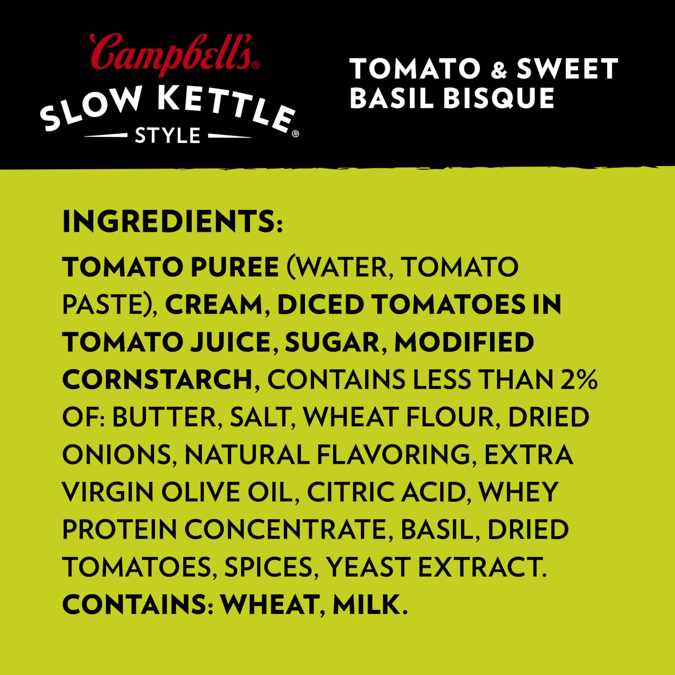Campbell's Slow Kettle Tomato and Sweet Basil Bisque ready-to-serve bowl with cap removed.