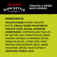 Campbell's Slow Kettle Tomato and Sweet Basil Bisque ready-to-serve bowl with cap removed.