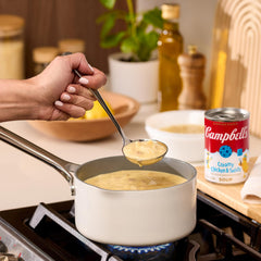 Campbell’s tender chicken image shows antibiotic-free meat for family meals.