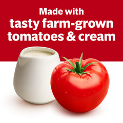 Campbell's Tomato Bisque with oyster crackers, ideal for quick, satisfying lunch or snack.