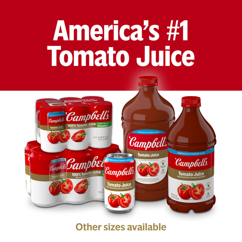Campbell's tomato juice cooking-base image suggests versatile use in sauces and marinades.