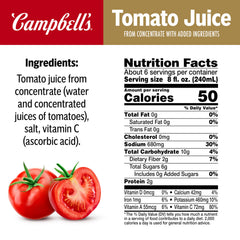 Campbell's tomato juice pouring into glass, ideal for refreshing beverages and cocktails.