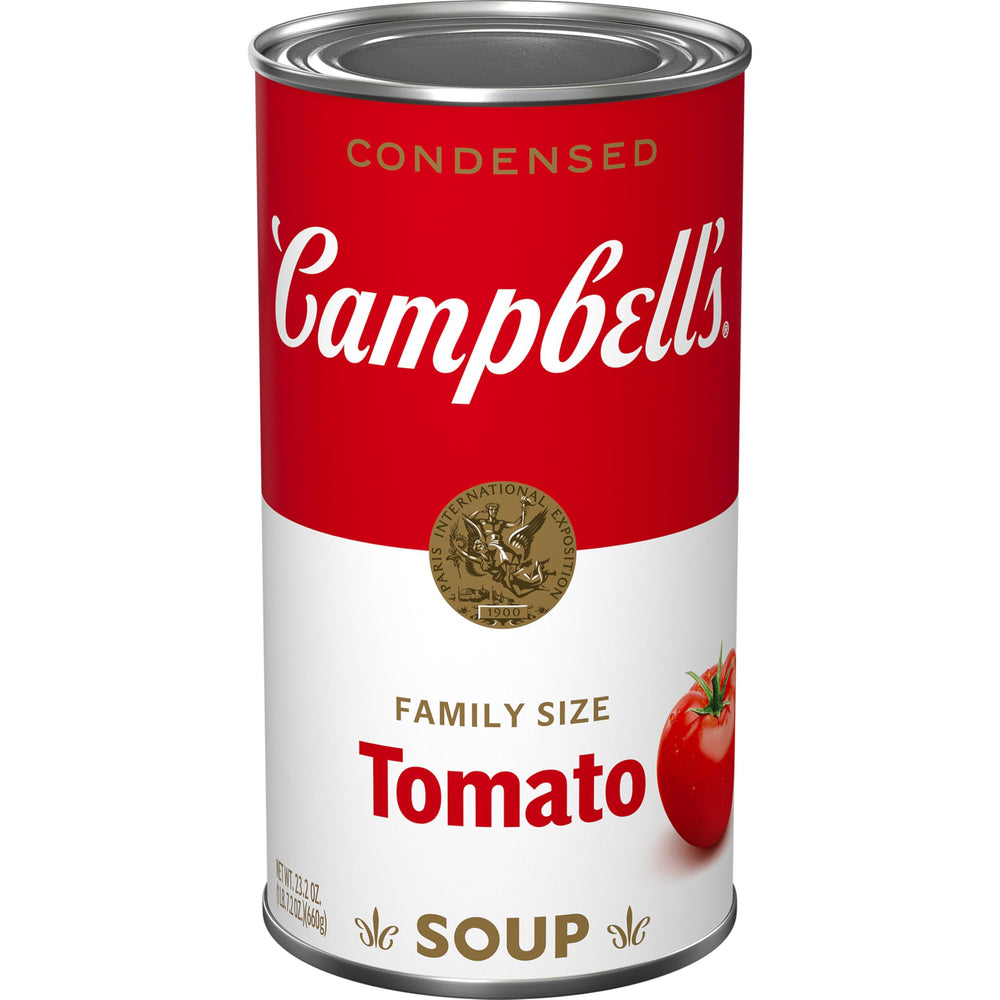 Campbell's Tomato Soup family-size can front view, ideal for quick weeknight meals.