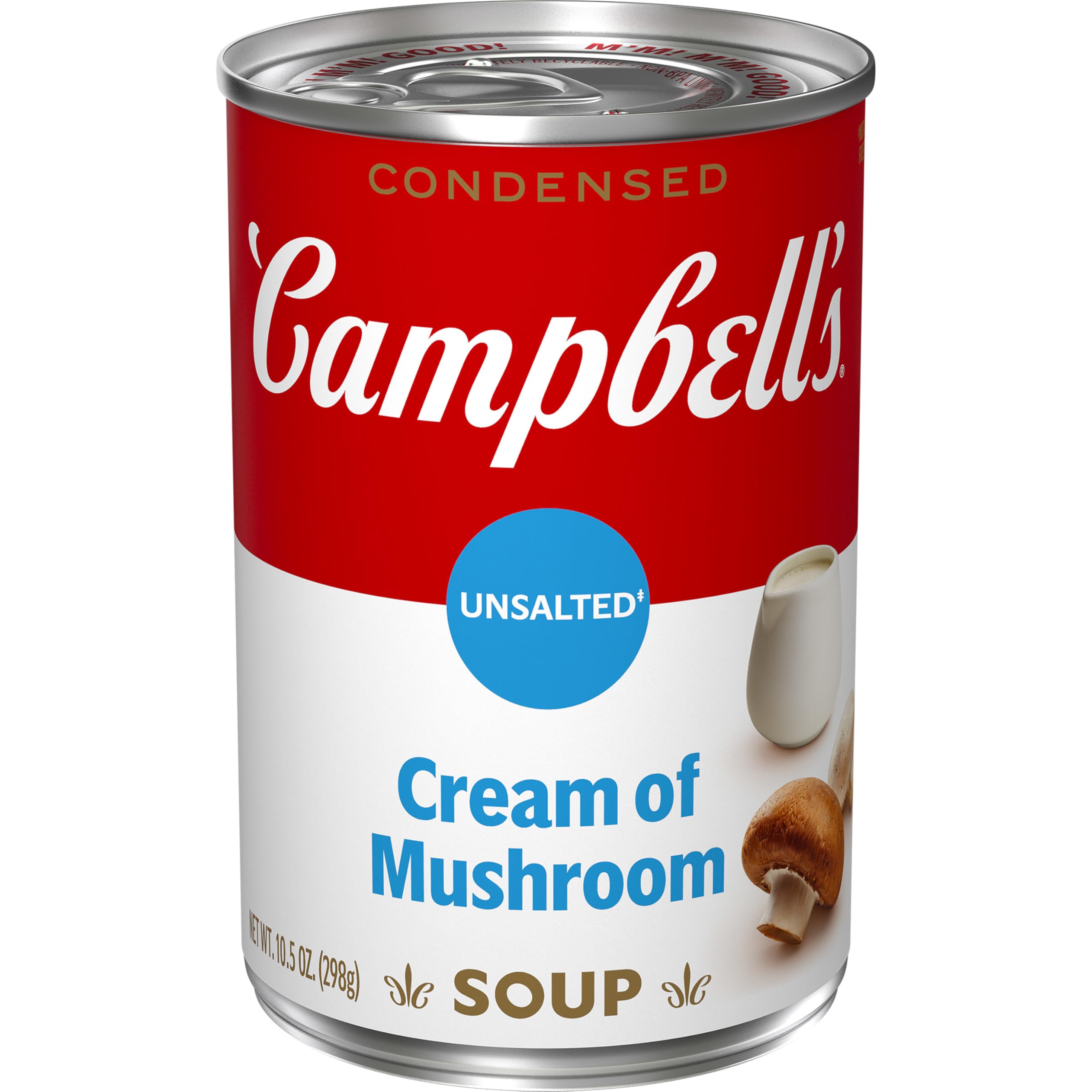 Campbell's unsalted Cream of Mushroom Soup can label for quick base.