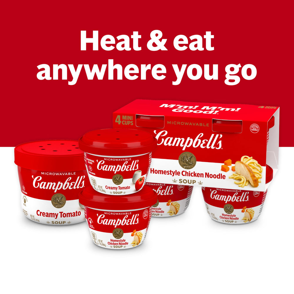 Campbell's vegetarian soup cup shows accessible, no-nonsense ingredient list.