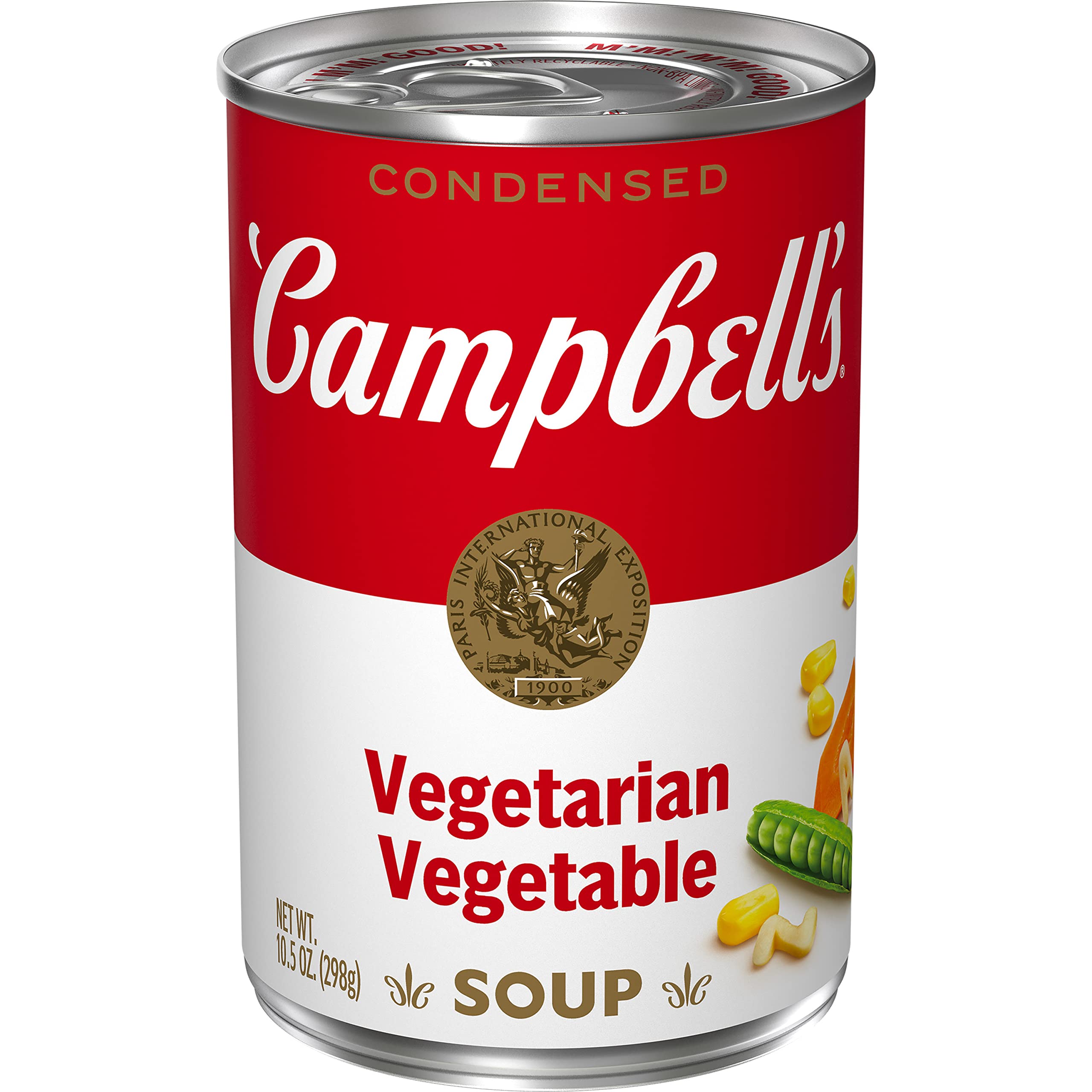 Front view of Campbell's Vegetarian Vegetable Soup can, a cozy pantry staple.
