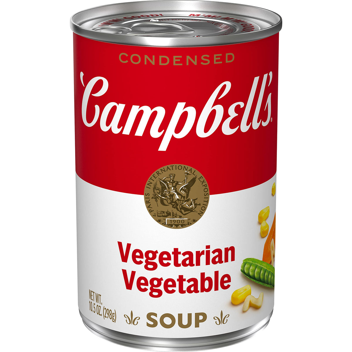 Front view of Campbell's Vegetarian Vegetable Soup can, a cozy pantry staple.