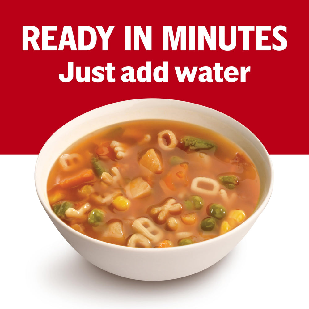 Campbell's Vegetarian Vegetable Soup with crackers on the side for pairing.