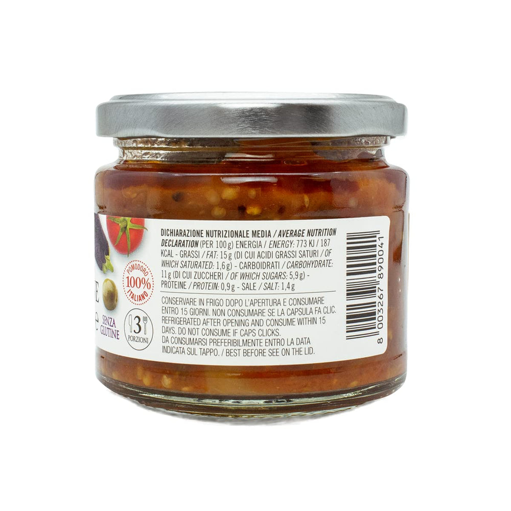CAMPO D'ORO caponata presented on a cheese board for antipasto.
