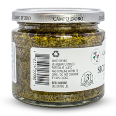 CAMPO D'ORO creamy basil pesto jar enhances lasagna, gnocchi, and bruschetta.